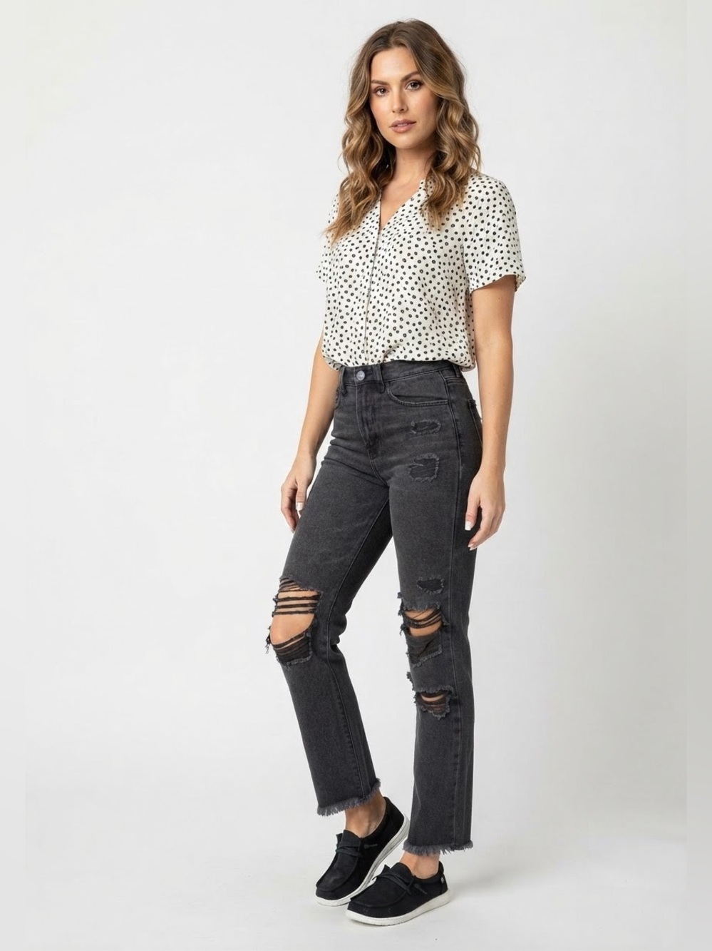 Flying Monkey High-Rise Distressed Straight Leg Jeans - Black